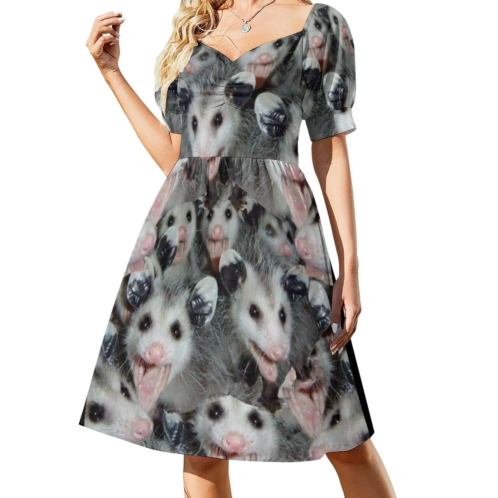 thumbnail image 1 of Vestido de manga corta con estampado de zarigüeya gritadora, elegante vestido de novia para invitada, vestidos de fiesta para mujer, vestidos de mujer, 1 of 7