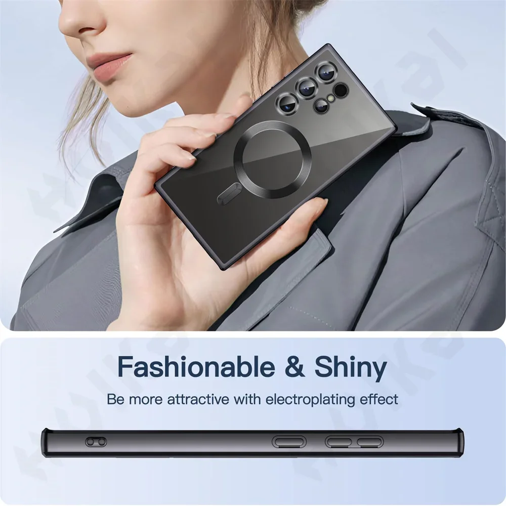Magsafe Case For Samsung S25 S24 FE S23 S22 Ultra Plus Note 20 Clear Silicone Full Camera Crystal Magnetic Car Cover Protection phone waterproof case iphone case magnetic wireless charging case phone case magnetic case magsafe case phone protector cover leather phone case