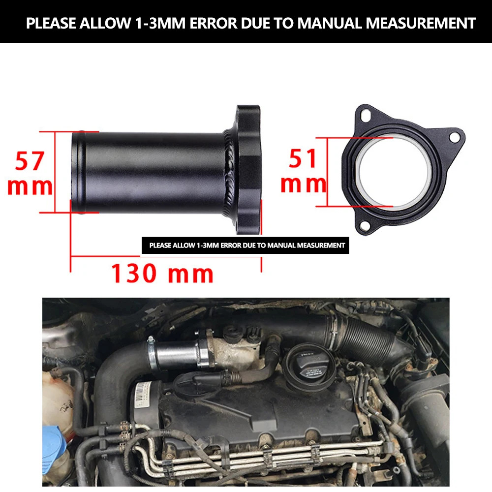 Analyste de tuyau de rechange de vanne EGR 57MM pour 1.9 8v TDI PD130/160  2.25 Kit de suppression EGR diesel EGR-1055 noir