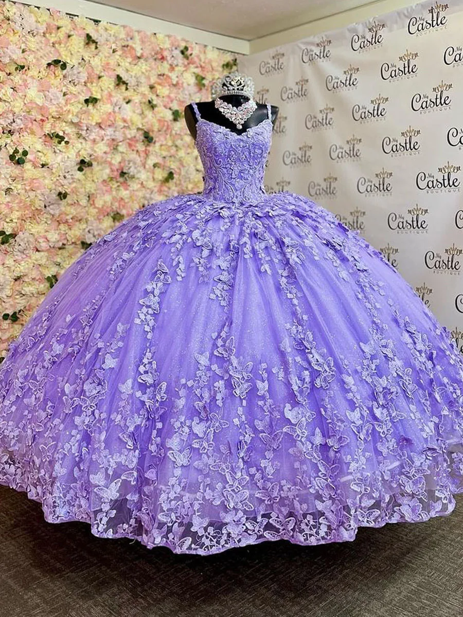 

Lilac Lavender Princess Quinceanera Dresses with wrap Cape butterfly lace-up corset prom Sweet 15 Dress vestidos de 15 anos