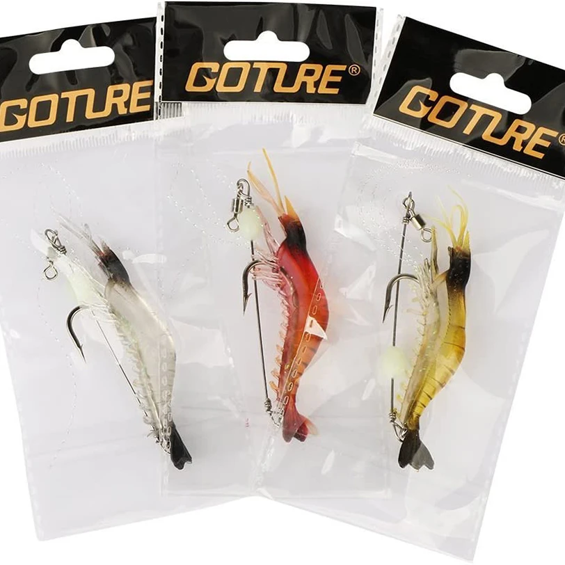 Goture-Silicone Shrimp Fishing Lures, Soft Bait for Freshwater, Saltwater,  Trout, Bass, Carp, Luminous, Aitigis, 3Pcs