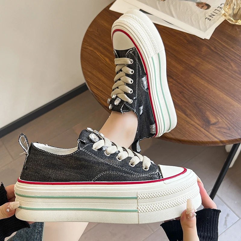 

Кеды женские спортивные, холщовые кроссовки на платформе, на шнуровке, Вулканизированная подошва, прогулочная обувь для бега