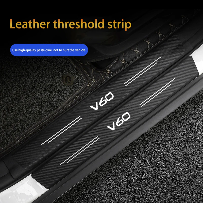 For Volvo V60 V 60 Leather Carbon Fiber Decor Decal Threshold Tuning Car Door Sill Protector Stickers Accessories CarAccessories