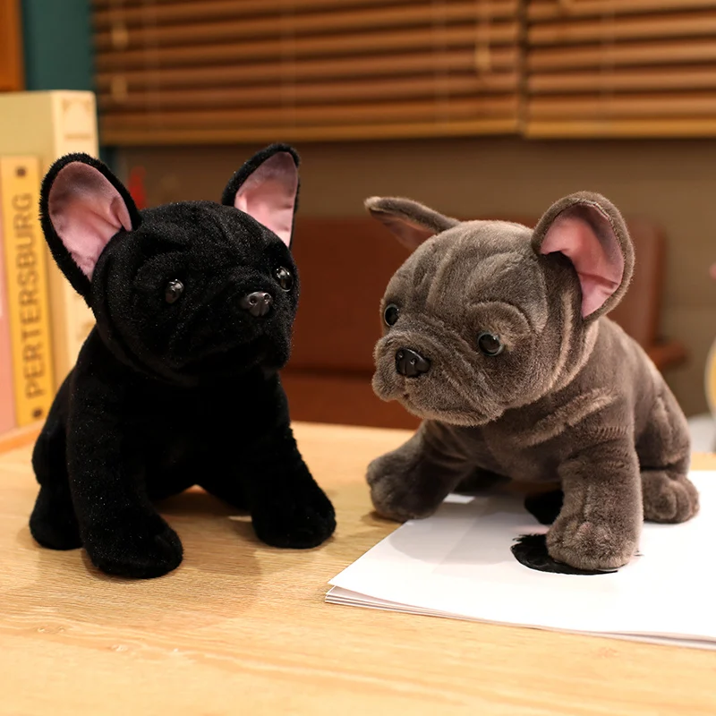 New 28cm Bulldog Plush Toy Realistic Stuffed Animals Black Grey Bulldog Plush Lifelike Pet Dog Soft Doll Gift