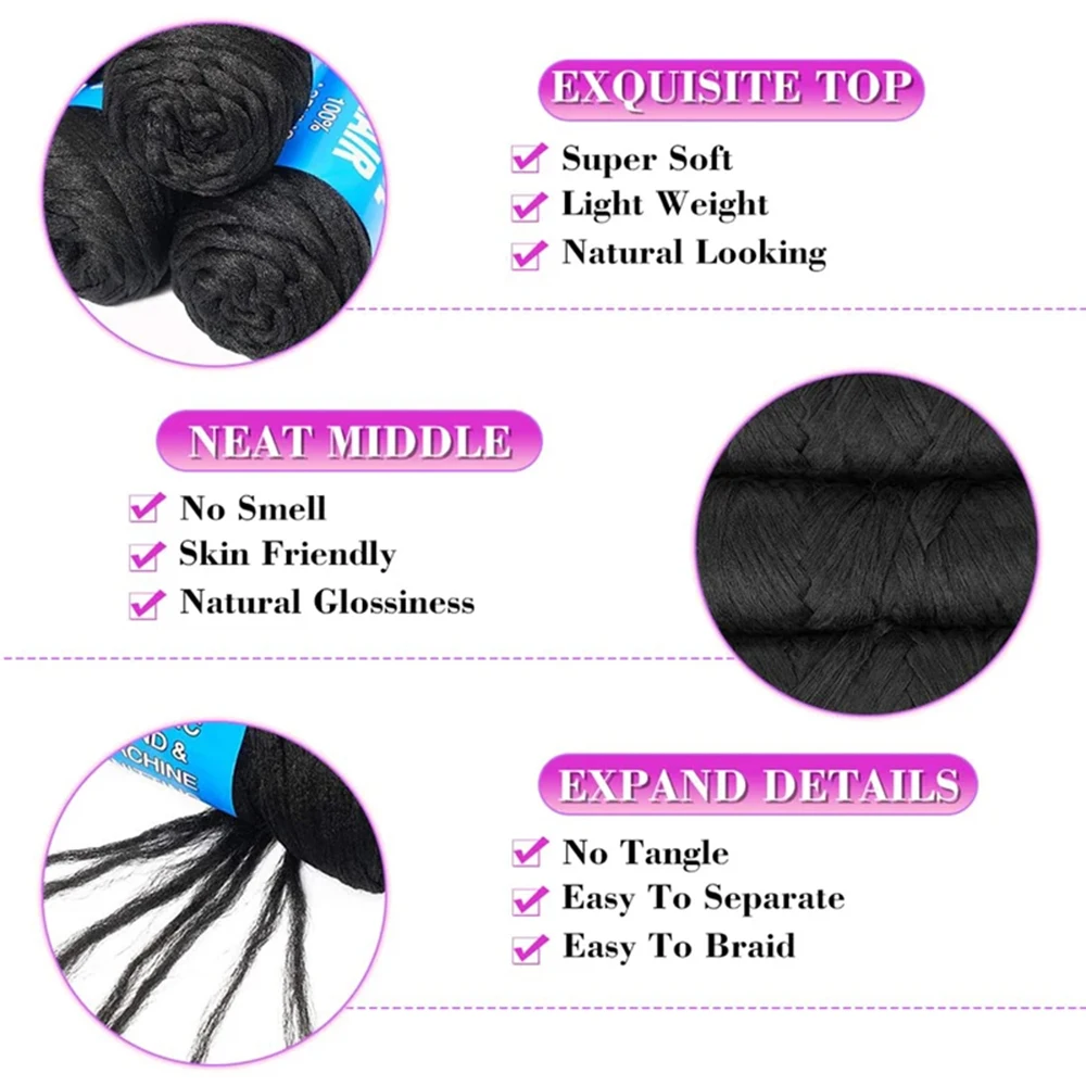 5 Roll Black Brazilian Wool Hair Acrylic Yarn For African Synthetic Braiding Hair Extension for Women Black 3
