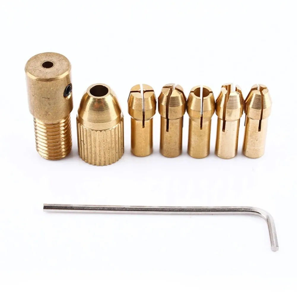 

7pcs High Quality Brass Mini Drill Chuck Collet Set 0.5 /1.0/ 1.5/ 2.5/ 3.0mm Chuck Clamping Range For ABS Plate Soft Wood