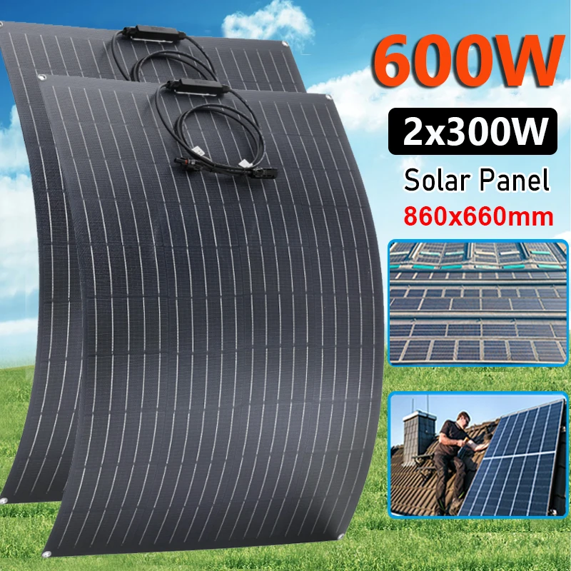 

600W 300W Solar Panel Kit 18V Flexible Monocrystalline Solar Cells Power Charger for Outdoor Camping Yacht Motorhome Car RV Boat