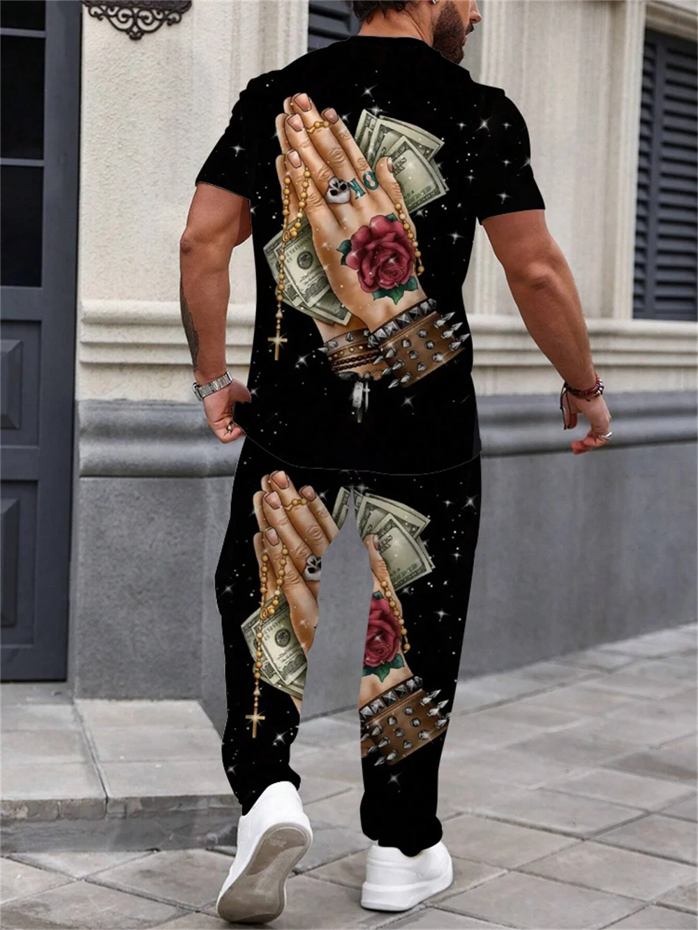 Summer Men's Short Sleeve And Trousers Lion Print Luxury Retro Casual Style Men's Suit Trend Pants And Short Sleeve 2 Piece Set 2