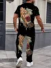 Summer Men's Short Sleeve And Trousers Lion Print Luxury Retro Casual Style Men's Suit Trend Pants And Short Sleeve 2 Piece Set 2
