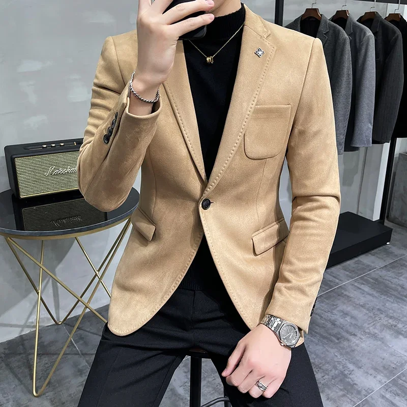 

2023 Hombre Suit Leather Jacket Men Terno Masculino Men Clothing Deerskin Leather Jacket Blazer Men Casual Slim Blazer 6 Color