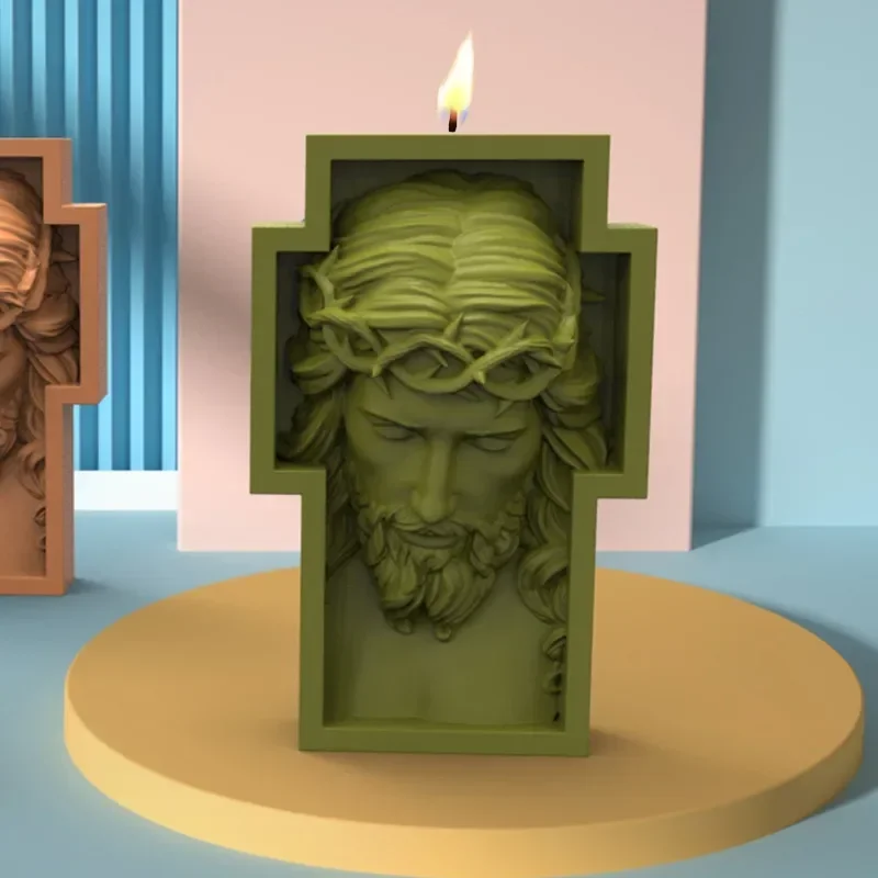 DIY 2D/3D Jesus Mary Statue Resin Gypsum Silicone Mold Cross Jesus Statue Sculpture Candle Silicone Mold gypsum mould wax mold