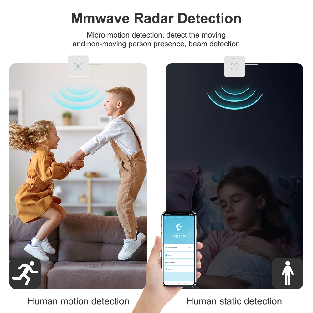 Tuya-Zigbee Detector de Presença Humana, Corpo Humano Inteligente, Sensor PIR, Radar MmWave, Sensor de Movimento Microondas, Intensidade Detectar, DC 5V