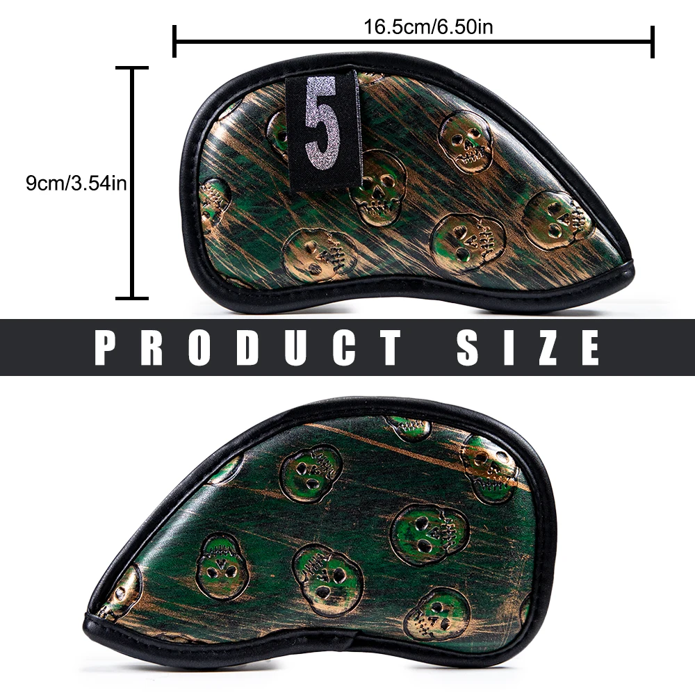 Description Picture 3 of item12x Skull Golf Iron Headcover Anti-Scratch Irons Guard Golf Club Head Coversiron Protectors Skull Embroidery PU Waterproof