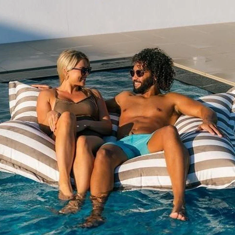 Outdoor L Floating Pool Lounger Sofa Double Adults Stripes Pool Bean Bags Floats with Removed Cover