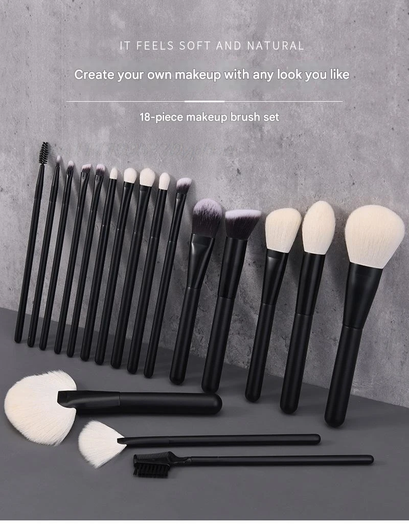 Makeup Brush Set - 12/18Pcs Natural Hair Foundation Eyeshadow Blending Brush Professional Eco-Friendly Beauty Tools - 5