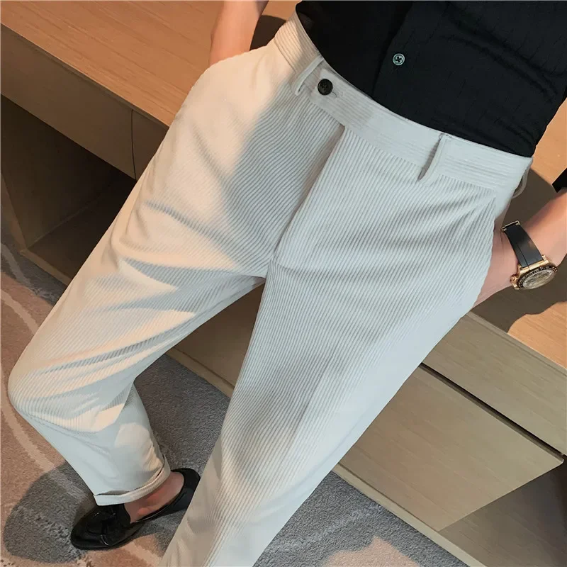 New Autumn and Winter Thick Striped Suit Pants Corduroy Casual Pants High-quality Slim Fit Business Office Formal Pants 3