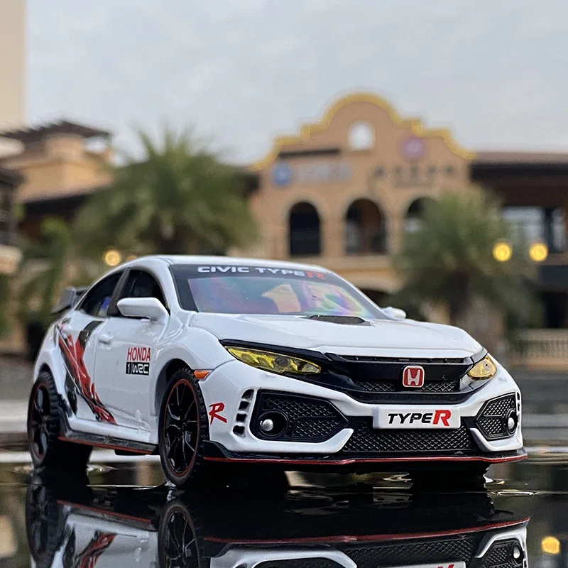 1/32 HONDA CIVIC TYPE R Alloy Car Model Diecasts Toy Vehicles Metal Car Toys For Children Sound Light Collection Kids Toy Gift takara tomy tomica 50th anniversary alloy car honda civic type r toyota gr 1 60scale car simulation car model ornaments boy gift