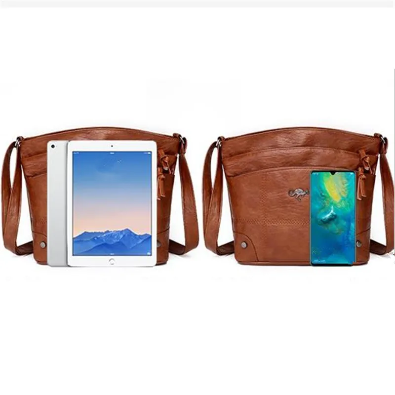 Retro Style Multiple Pockets Soft Leather Crossbody Bag, Simple Single Shoulder Bag for Daily Office, Parties, Dating, Going Out