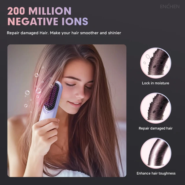 ENCHEN spazzola piastra per capelli ricaricabile strumenti per capelli portatile senza fili 200 milioni di ioni negativi piastra per capelli spazzola H100 3