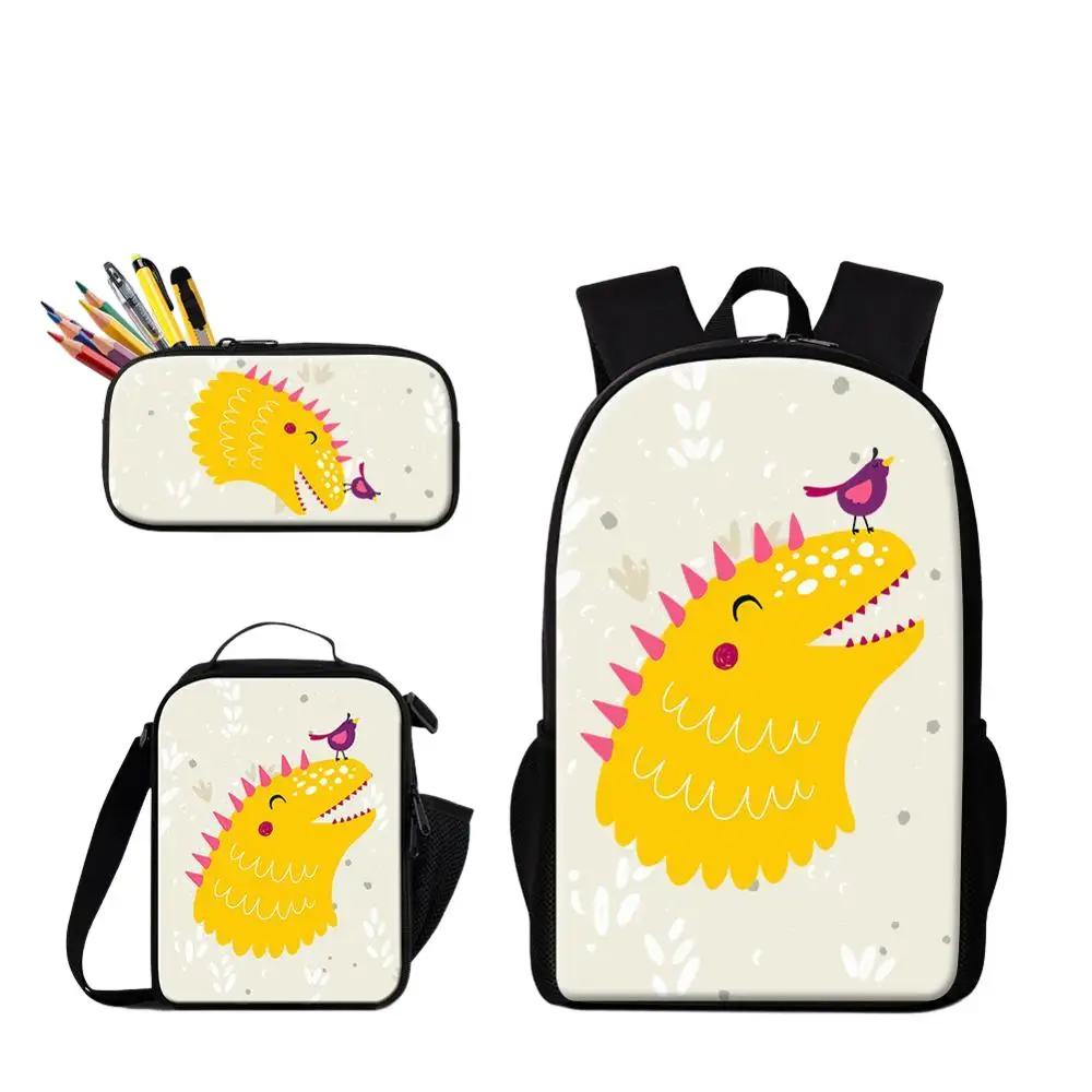 Children School Large Capacity Bag Food Bag Pencil Case 3PCS Set Dinosaur Cartoon Designer Bookbags For Boy Girl 16 Inch Bagpack