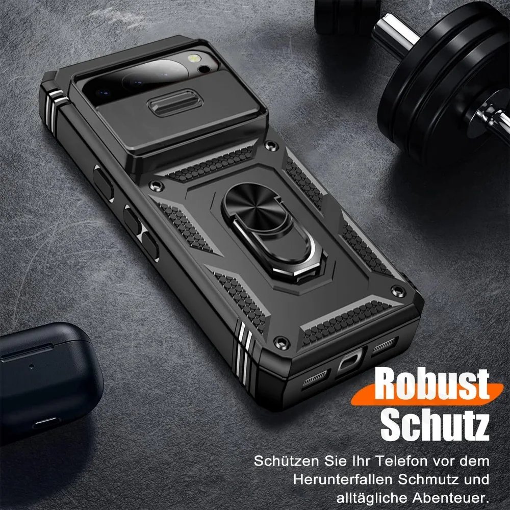 Rugged Protective Case with Finger Ring Stand and Slide Camera Cover