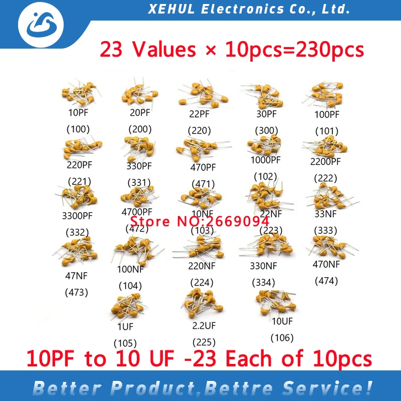 10PF-106(10UF) 50V 23ValuesX10pcs=230pcs Mono Monolithic Capacitors ,Monolithic Ceramic Capacitor Assortment Kit 180pcs lot 20pf 1uf 105 50v mono monolithic capacitors 18valuesx10pcs 180pcs monolithic ceramic capacitor assortment kit