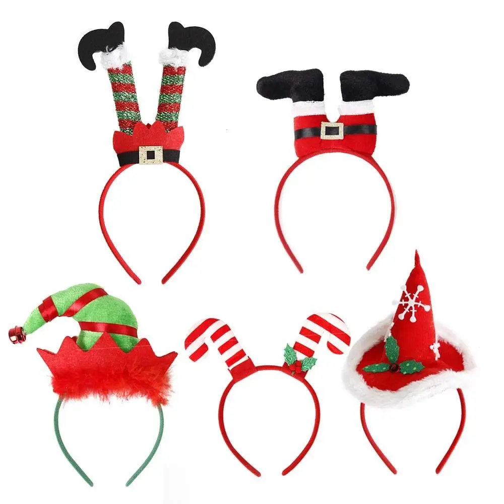 Long Leg Christmas Hair Hoop Gifts Foolscap Plaid Christmas Cap Hair Bands Hair Accessories Cartoon Santa Claus Headband Party