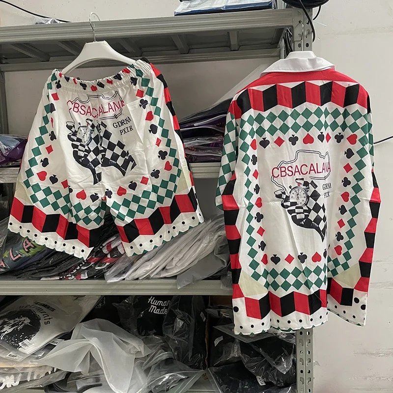 

23SS Высококачественная рубашка Касабланка для мужчин и женщин Топ версии Гавайские рубашки с рисунком игральных карт Футболка Повседневная футболка