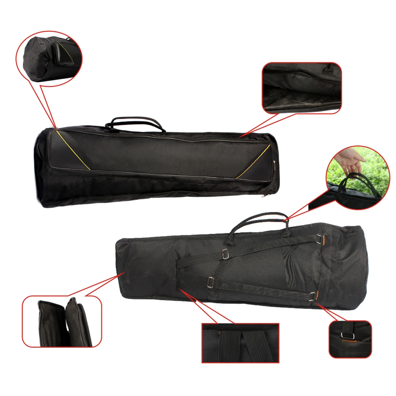 600D Water-resistant Trombone Gig Bag Oxford Cloth Backpack Adjustable Shoulder Straps Pocket 5mm Cotton Padded for Alto/Tenor
