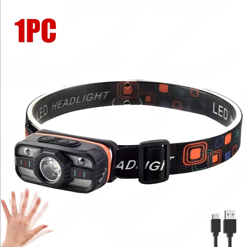 Lampe Frontale Rechargeable Puissante, 8 Modes Torche Frontale LED 2200lux Lumière Blanche et Lumière d'urgence, 45° Réglable, IP65 Étanche et Léger pour Cyclisme, Camping, Randonnée, Bricolage