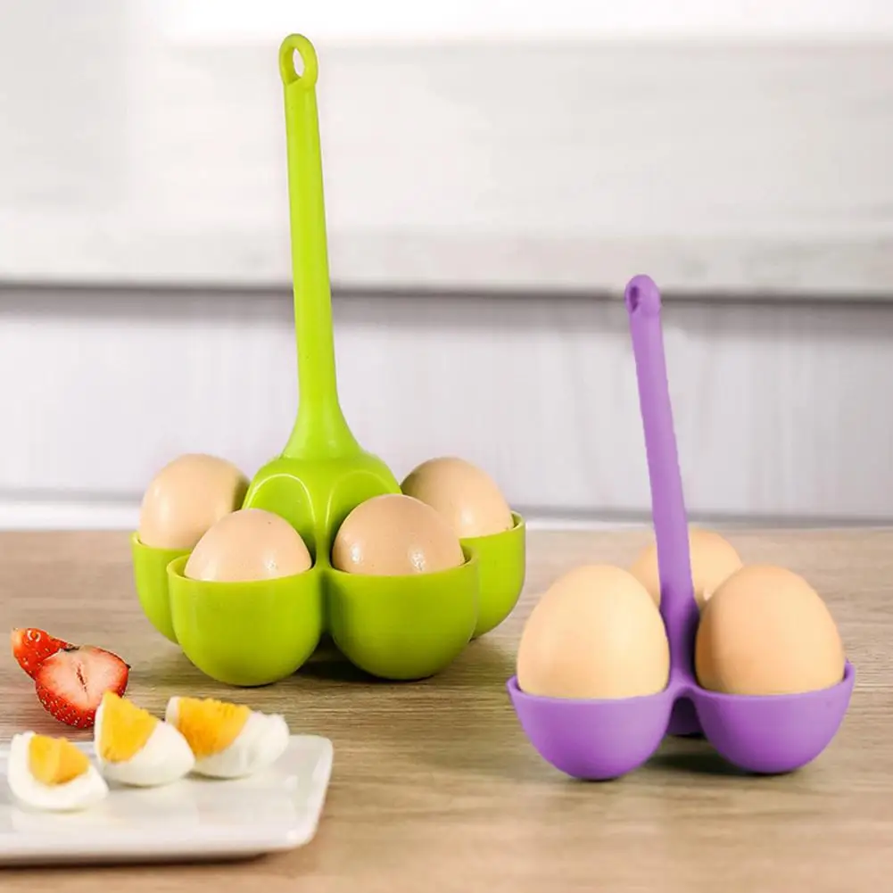 Egg Cooker Egg Poacher Silicone Egg Poacher Heat Resistant Egg Cooker Silicone Egg Steamer with Long Handle 3/5 Cavities