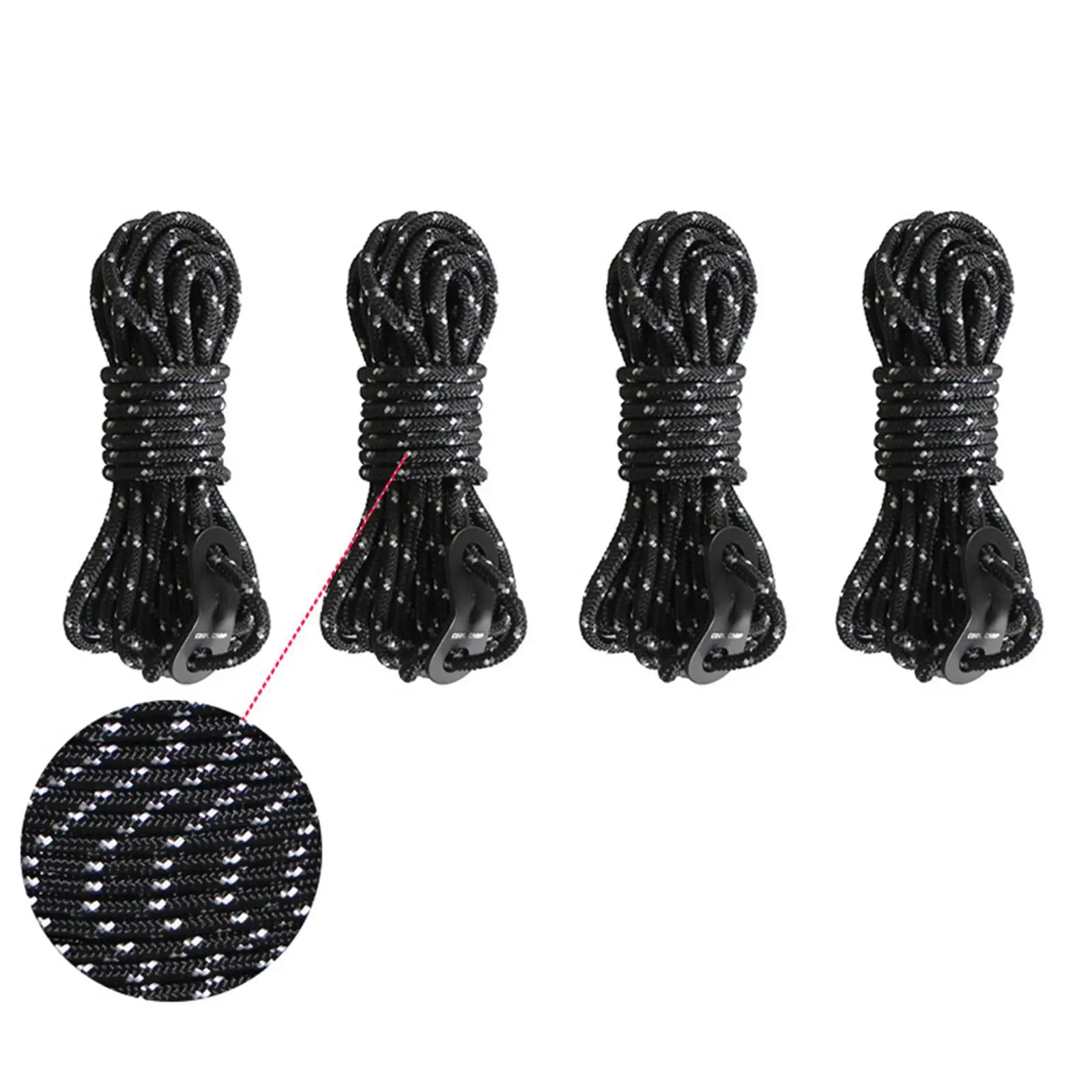 

4Pcs 4M Multifunctional Tent Rope 4mm Tent Guy Lines Reflective with Adjuster for Outdoor Activities Camping Tent Accessories