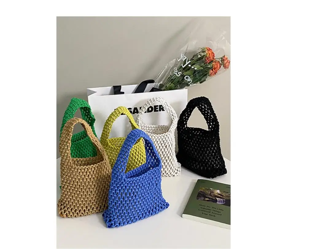 Women Hollow Woven Shoulder Bag Summer Cotton Totes Beach