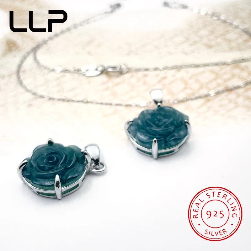 S925 Silver Inlaid Natural Rose Jade Pendant Temperament Elegant Woman Sexy Girl Holiday Gift pendant necklace silver necklace silver pendant silver necklace charms