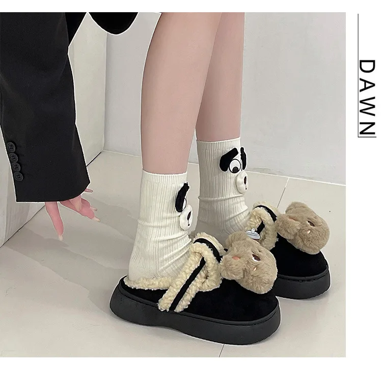 

Snow boots womens winter plus velvet thickening the new bear cartoon thick-soled warm foreign cotton shoes and slippers