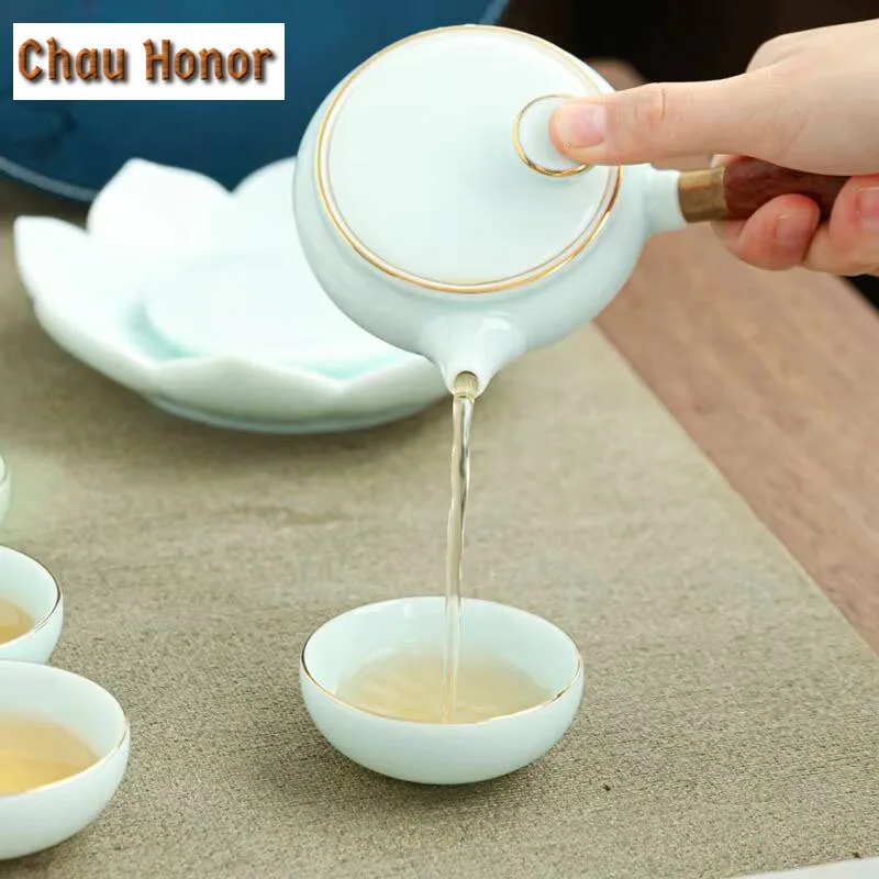 High Grade Mutton-fat Jade Tea Set Ceramic Business Gift Giving Travel Set Kung Fu Tea Set Outdoor Storage Portable Drinkware