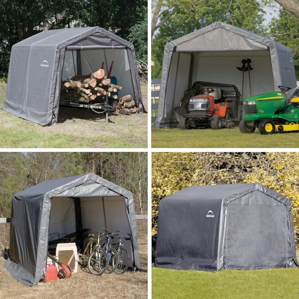 

10' x 10' Shed-in-a-Box All Season Steel Metal Frame Peak Roof Outdoor Storage Shed with Waterproof Cover and Heavy