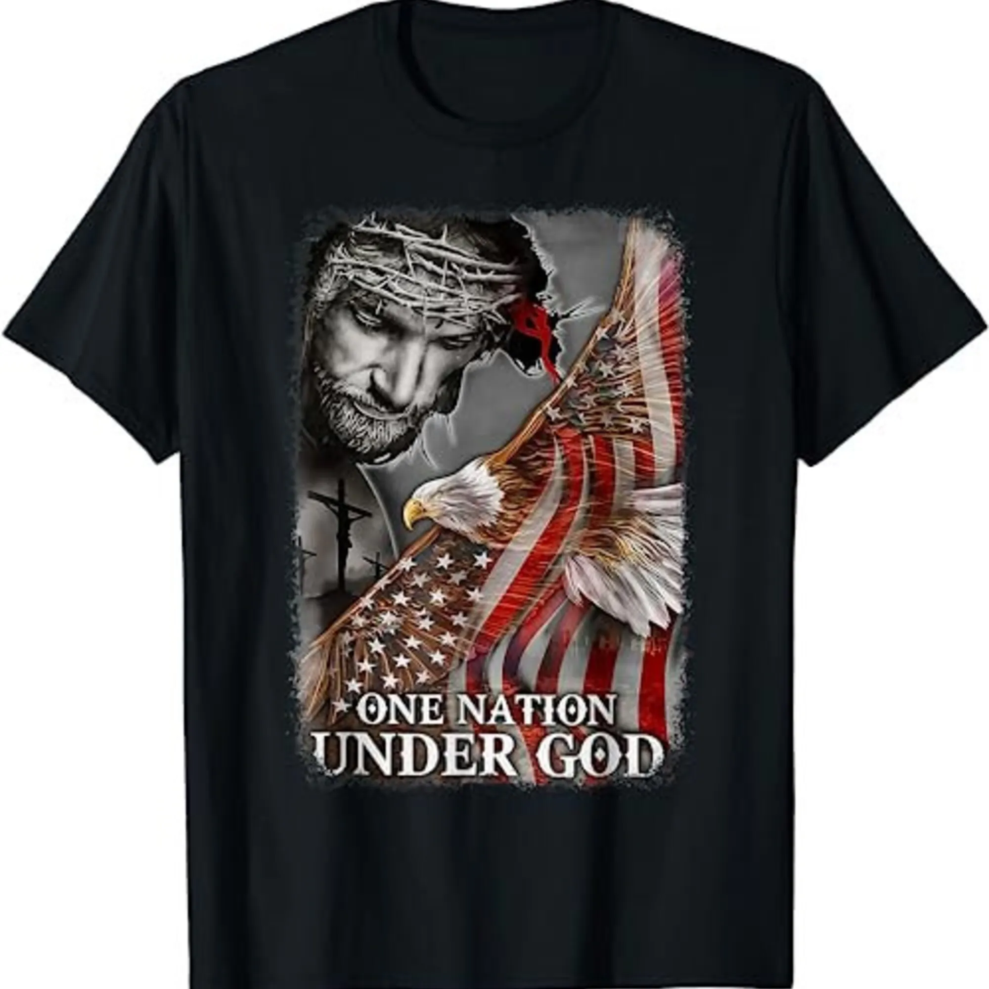 Christtian One Nation Under God Eagle American Jesus T Shirt Sweat 18818