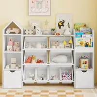 Vabches Kids Bookshelf with 8 Removable Toy Bins Toy Storage Organizers with 2 Storage Box on Wheels Children Bookcase Kids Room 1