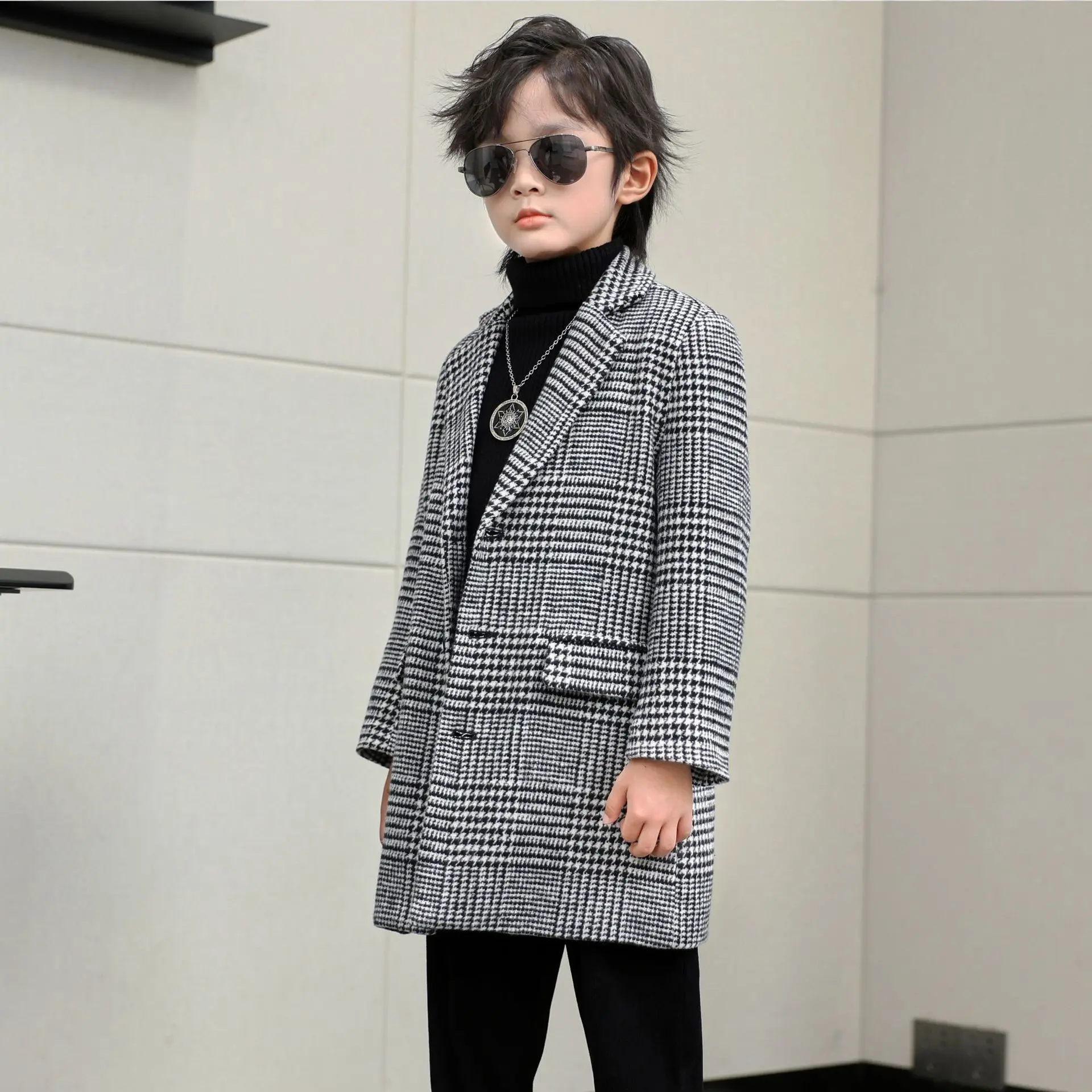 Children Winter Warm Wool Coat Korea Boys Windproof Outdoor Long Jacket  Kids Fromal Birthday Party Photography Woolen Snow Coat