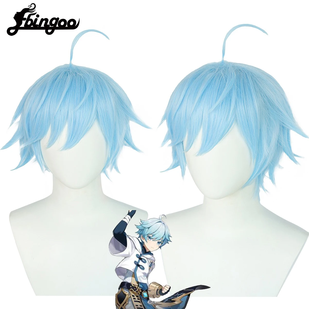 

Ebingoo Synthetic Game Genshin Impact Chongyun Cosplay Wig Light Blue Short Synthetic Hair Halloween Party Anime Role Play Wigs