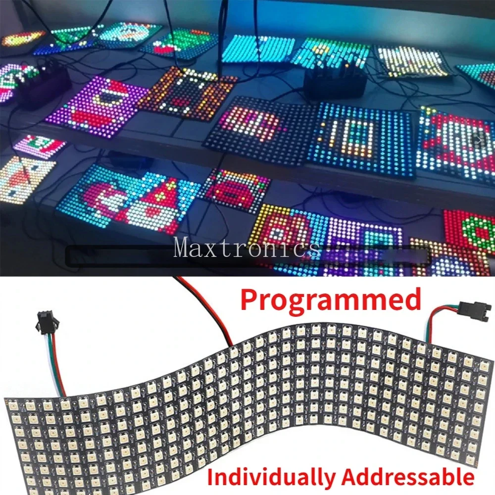 WS2812B LED Panel Light Kits 8X8 16X16 8X32 LED Module Matrix Screen Individually Addressable or USB 28Keys BT Music Controller