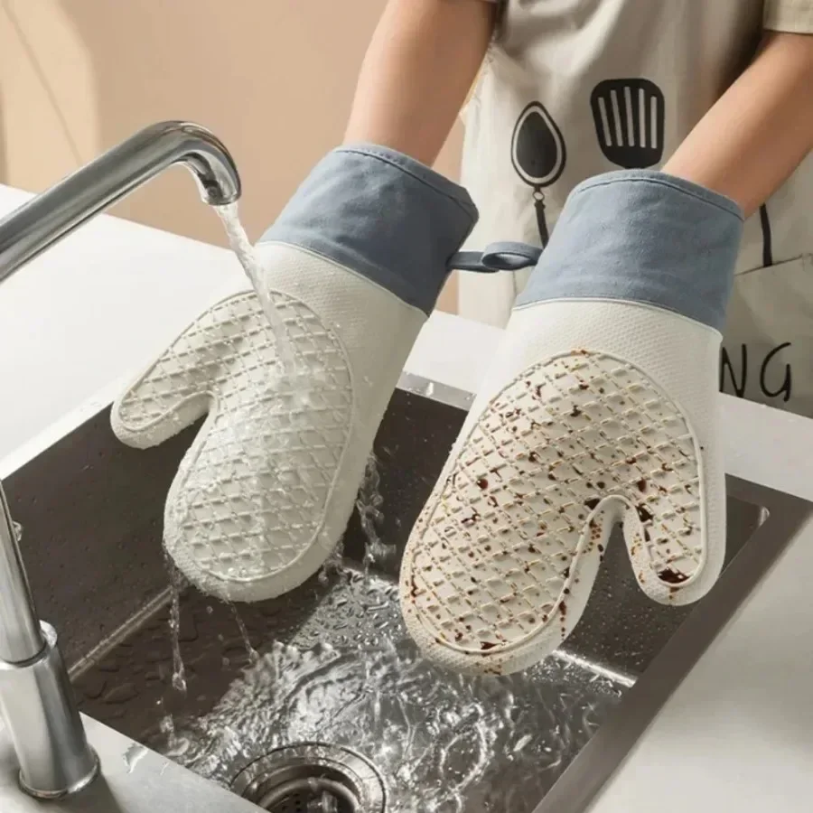 2PCS Silicone Oven Gloves Heat Insulated Finger Design Thickened Anti Scalding for Kitchen