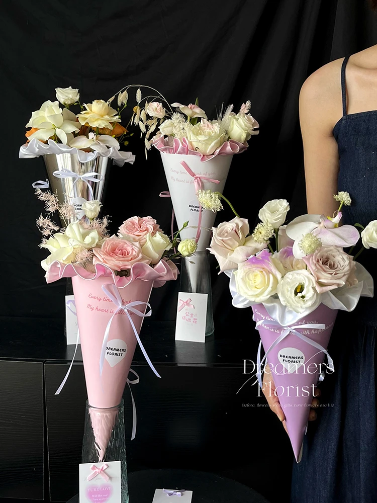 Lot De 4 Sacs Cadeaux Fleuristes En Papier - Pour Bouquets, Mariage, Saint-Valentin - Rose