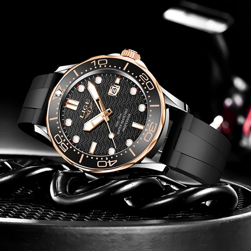 LIGE Quartz Watches For Men Fashion Business Men Watch Military Silicone Sports Waterproof Date Chronograph Relogio Masculino