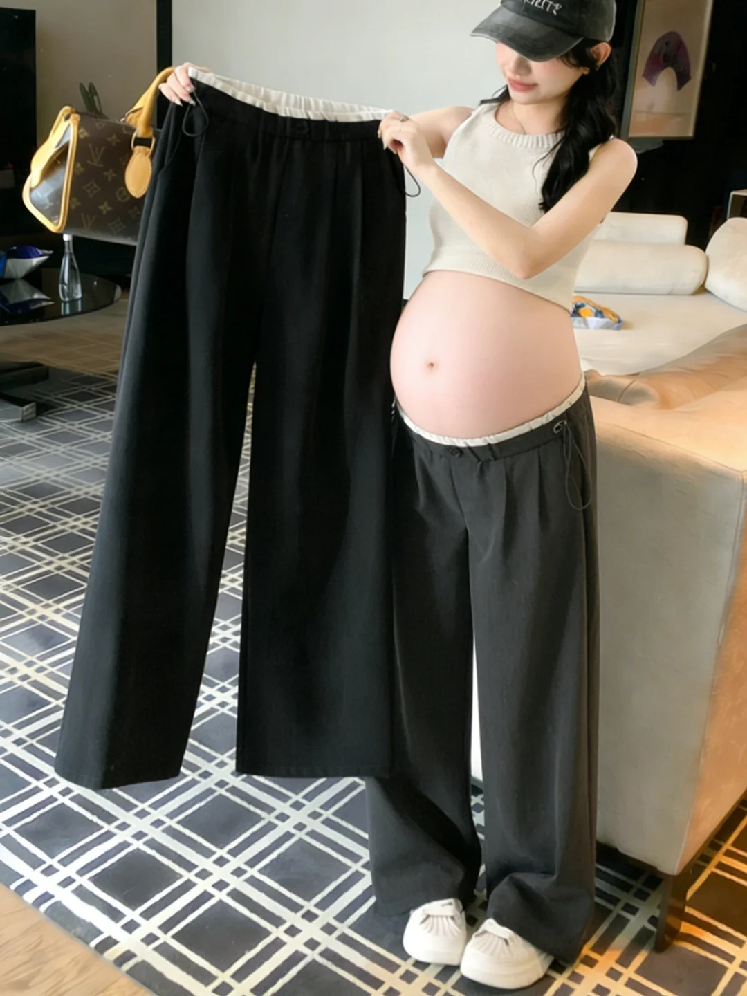 편안한 루즈핏 임산부 바지 봄 여름 얇은 와이드 레그 롱 팬츠 캐주얼 스트레이트 컷 나일론 소재 임산부에게 적합