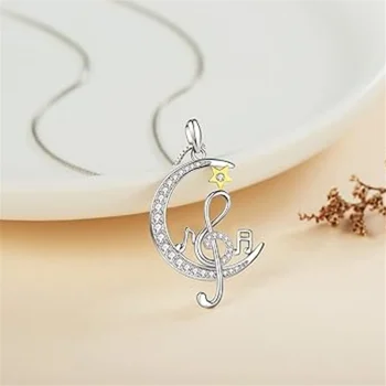 Charm Female Moon Music Pendant Necklace Vintage Silver Color Wedding Jewelry For Women