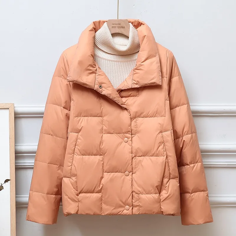 Women White Duck Down Jacket Winter Coat Female Simple Parkas Loose Stand Collar Outwear Short Given To Philandering Overcoat