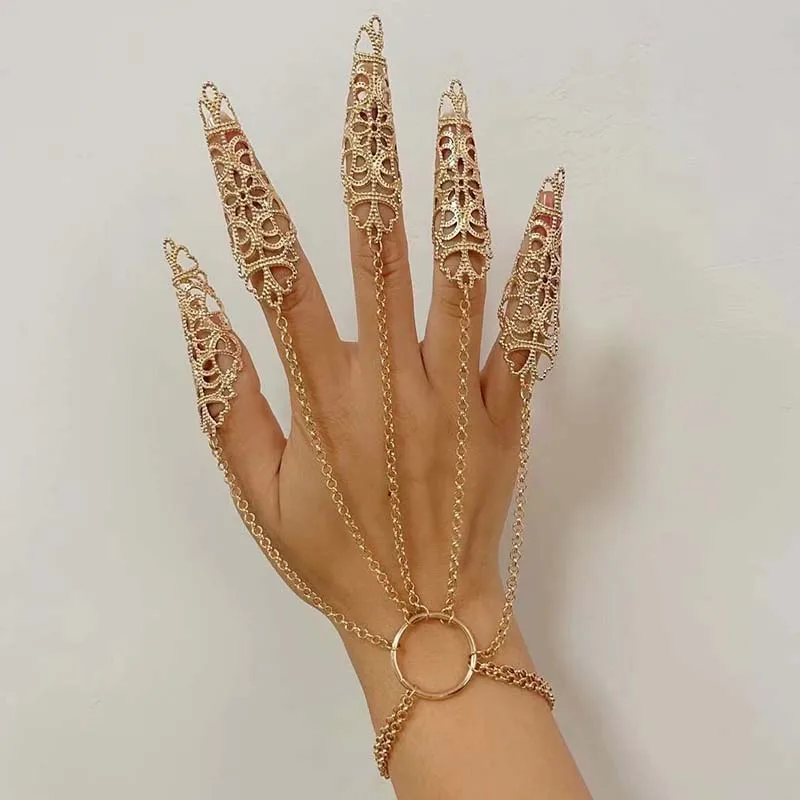 Bethynas Pulsera Punk De Borla Con Anillos De Dedo Esclavo, Arnés De Mano Gótico, Cadena De Hip Hop Kurapika Para Mujer, Aleación