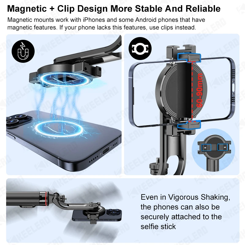 C20 Selfie Stick Magnetic Stable Tripod Stand for Cell Phone with Wireless Bluetooth Remote for Iphone Android Phone Shoot Vlog